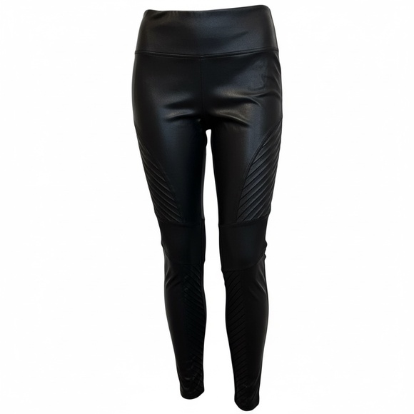 New SPANX Faux Leather Moto Leggings Black L | Edgy Biker Streetwear Athleisure - Picture 3 of 12